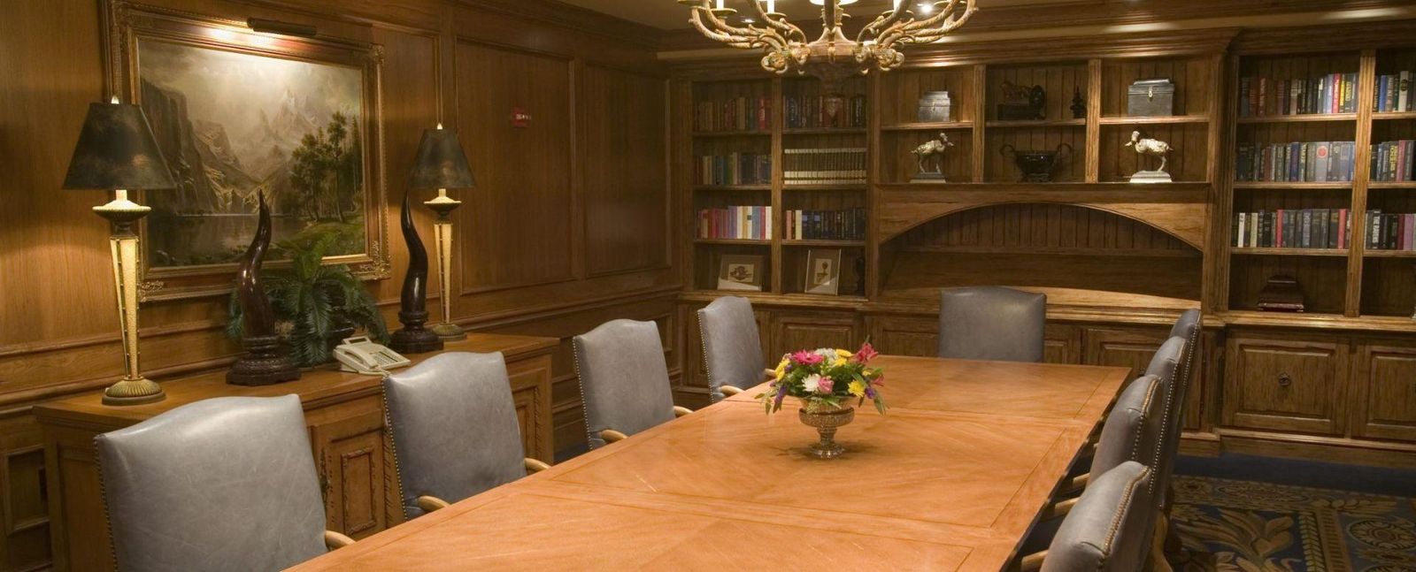 A wood-paneled private room inside the Gaillardia clubhouse
